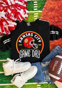 KC Game Day Stripe Sleeve Crewneck Sweatshirt